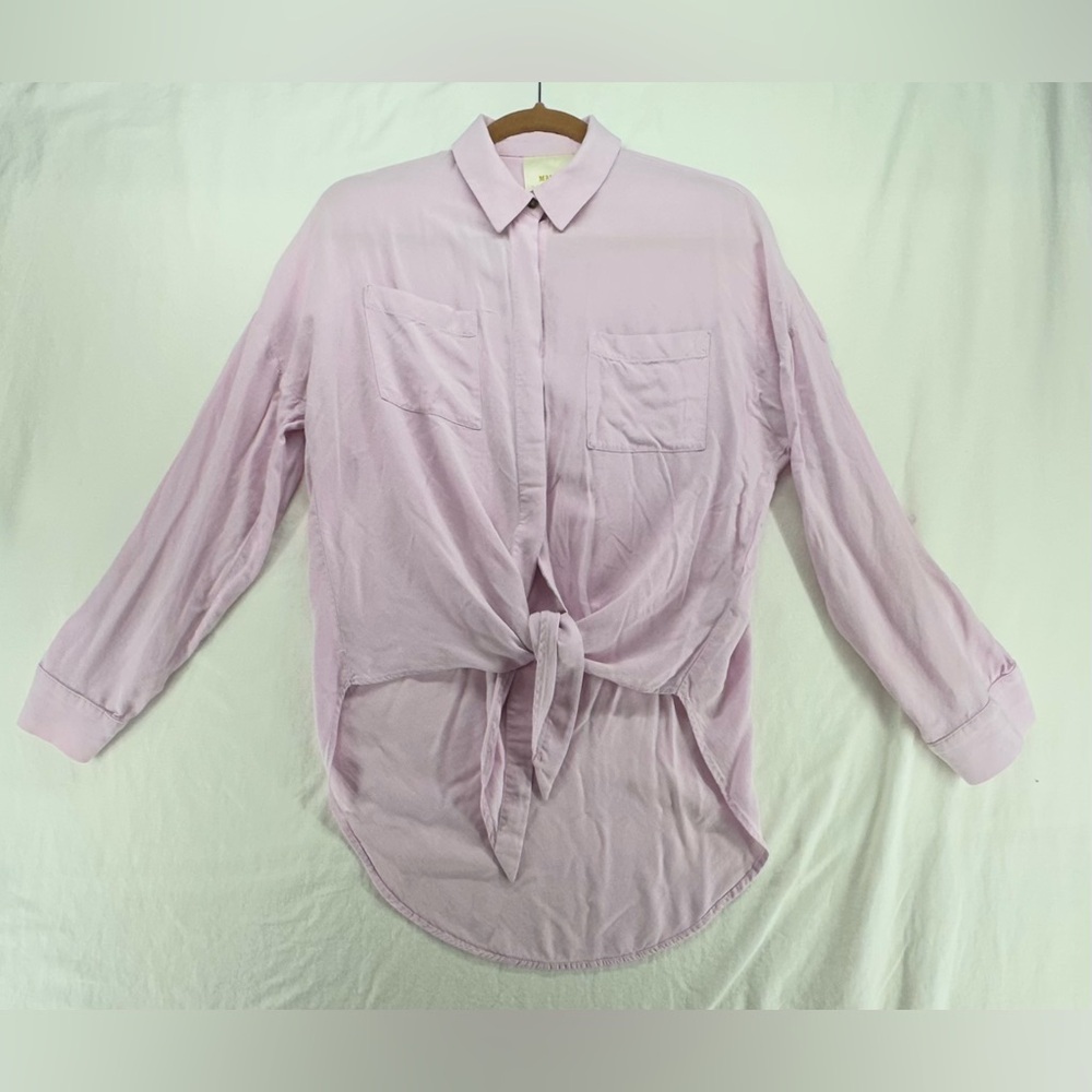 Anthropologie Maeve Purple Lavender Oversized Tie Front Button Down Shirt‎ XS